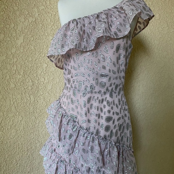 Lovers+Friends One Shoulder Asymmetrical Midi Gown Rose & Metallic Silver M NWT - Picture 5 of 9